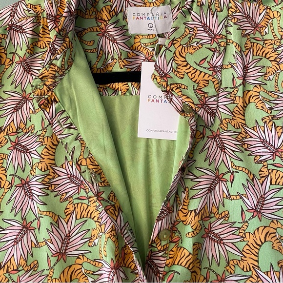 NWT-Size L-Compania Fantastica Green Palm Leaf Style of the Tiger Shirt Dress - Picture 5 of 13